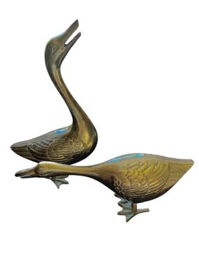 Vintage Hollywood Regency Brass Goose Pair – Mid Century Modern Bird Sculptures